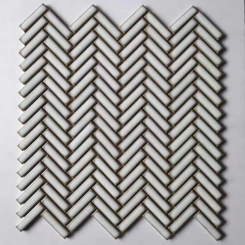 White Gloss Herringbone Mosaic Tiles
